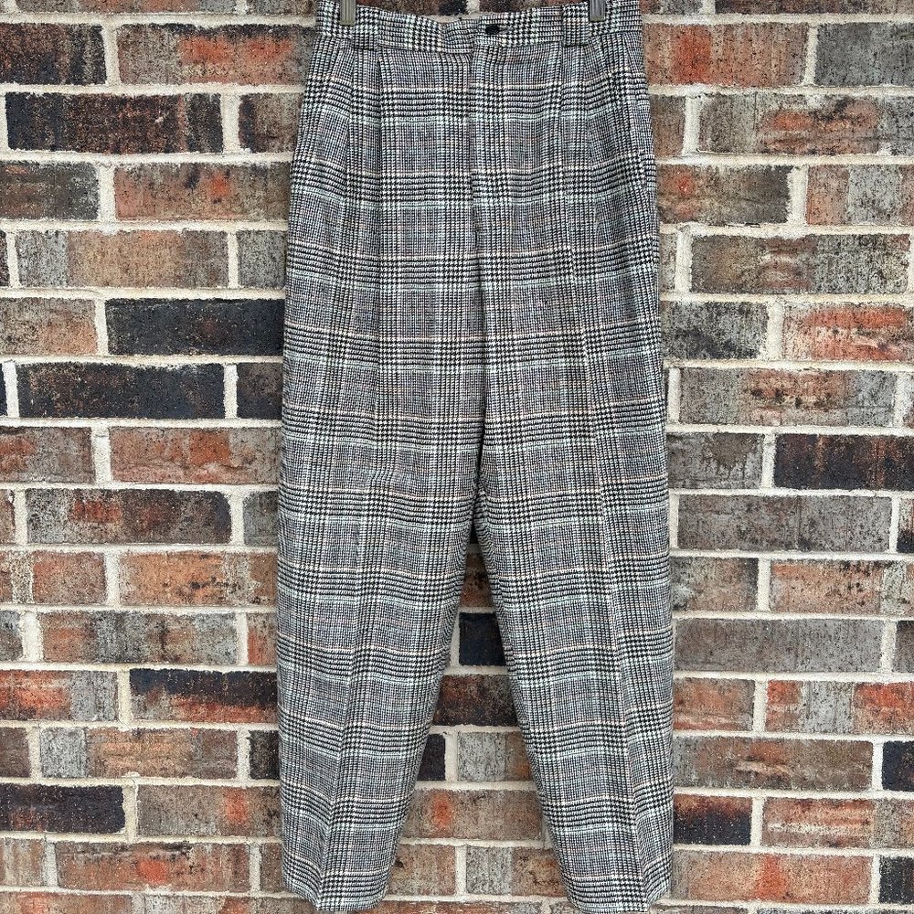 Vintage Black Houndstooth High-Waisted Plaid Trousers